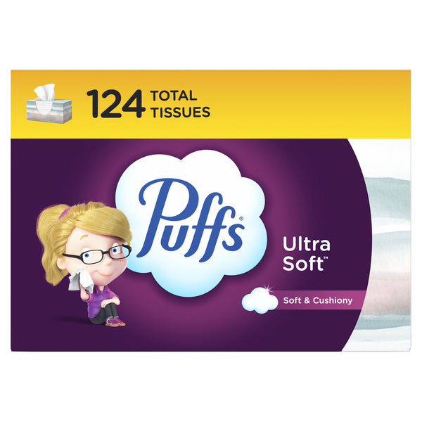 Paper Goods and Plastic Puffs Ultra Soft Facial Tissues, Family Box hero