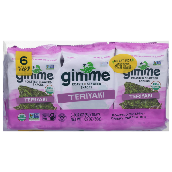 Chips & Pretzels gimMe Seaweed Snacks, Roasted, Teriyaki, 6 Value Pack hero