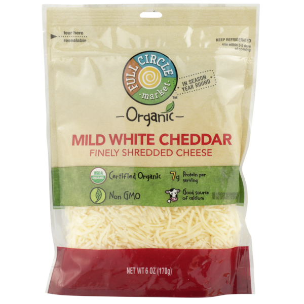 Specialty Cheeses Full Circle Mild White Cheddar Finely Shredded Cheese hero