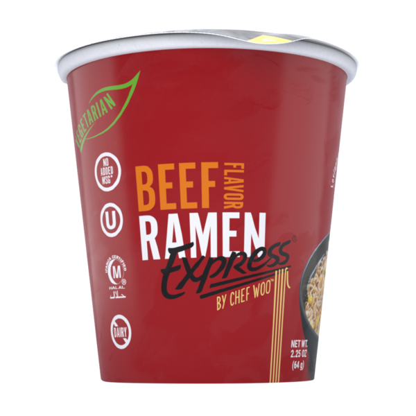 Prepared Meals RAMEN EXPRESS by Chef Woo  Beef Ramen Noodle Cup by Chef Woo, No MSG, Halal hero