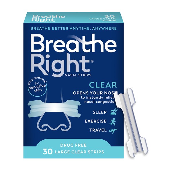 Cold, Flu & Allergy Breathe Right Nasal Strips, Drug Free, Clear, Large hero