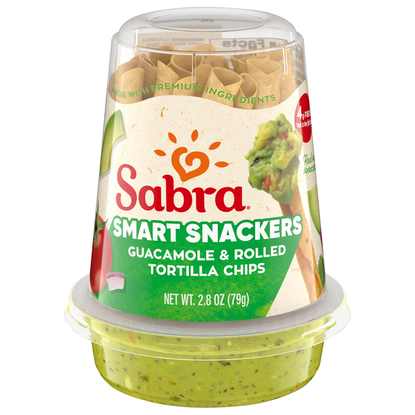 Fresh Dips & Tapenades Sabra Guacamole & Rolled Tortilla Chips, Smart Snackers hero