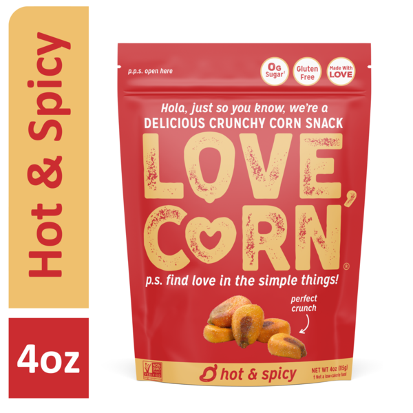 Chips & Pretzels LOVE CORN Hot & Spicy, Delicious Crunchy Corn Snack hero