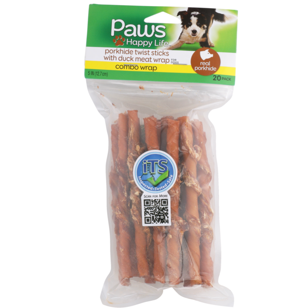 Dog Food & Care Paws Happy Life Combo Wrap Porkhide Twist Sticks With Duck Meat Wrap For Dogs hero