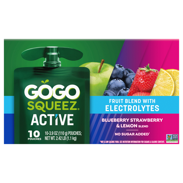 GoGo Squeez Fruit Blend with Electrolytes, Blueberry Strawberry & Lemon hero