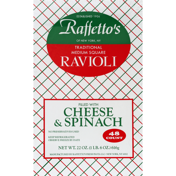 Fresh Pasta Raffetto’s Ravioli, Traditional, Cheese & Spinach, Medium Square hero