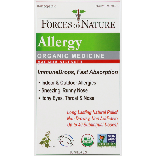 Cold, Flu & Allergy Forces of Nature Allergy Organic Medicine, Maximum Strength, ImmuneDrops, Fast Absorption hero