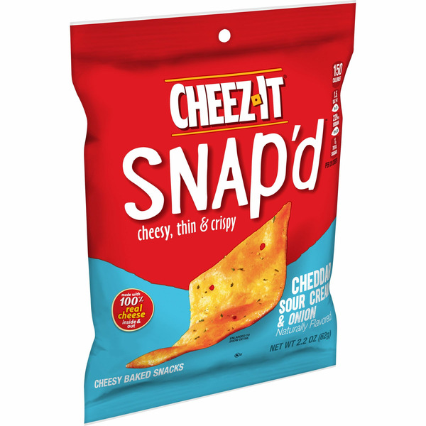 Chips & Pretzels Cheez-It Snap'd Cheese Cracker Chips, Thin Crisps, Lunch Snacks, Cheddar Sour Cream Onion hero