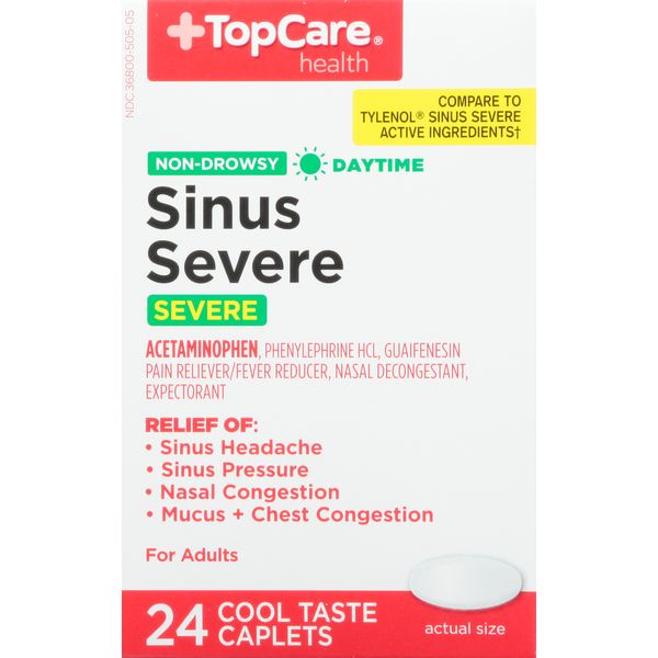 Cold, Flu & Allergy TopCare Sinus Severe, Daytime, Caplets hero