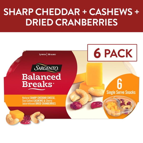 Packaged Cheese Sargento Balanced Breaks® Sharp Cheddar, Sea-Salted Cashews & Dried Cranberries hero