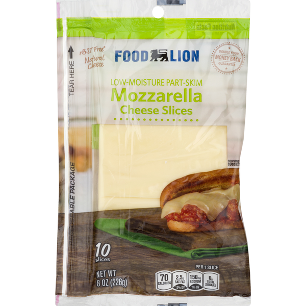 Packaged Cheese Food Lion Natural Mozzarella Cheese Slices Part Skim Milk hero