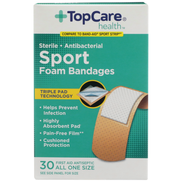 First Aid TopCare Sterile Antibacterial Sport First Aid Antiseptic All One Size Foam Bandages hero