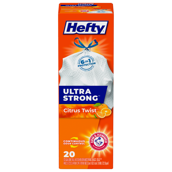 Trash Bags & Liners Hefty Tall Kitchen Drawstring Bags Citrus Twist hero