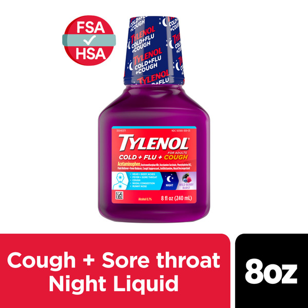 Cold, Flu & Allergy TYLENOL Cold + Flu + Cough Night Liquid Medicine, Wild Berry hero