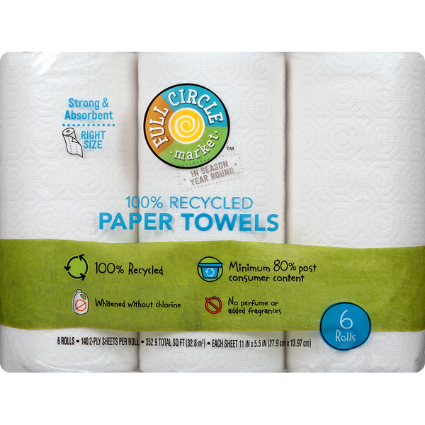 Paper Goods Full Circle Paper Towels, 100% Recycled, Right Size, 2-Ply hero