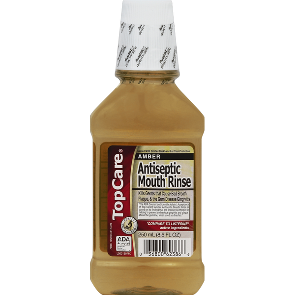 Oral Hygiene TopCare Mouth Rinse, Antiseptic, Amber hero