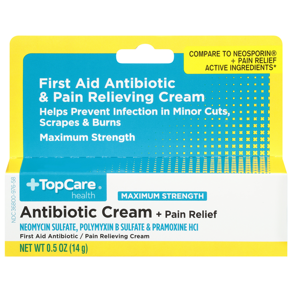 First Aid TopCare Antibiotic Cream + Pain Relief, Maximum Strength hero