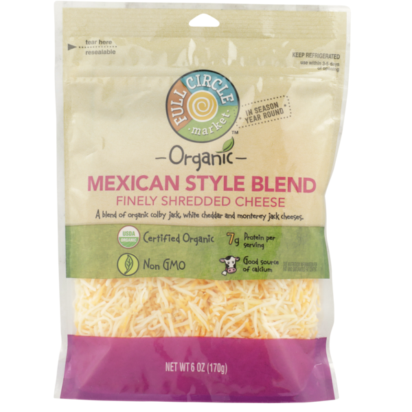 Packaged Cheese Full Circle Mexican Style Blend Of Organic Colby Jack, White Cheddar And Monterey Jack Finely Shredded Cheese hero