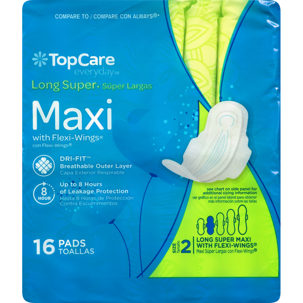 Feminine Care TopCare Pads with Flexi-Wings, Maxi, Long Super, Size 2 hero