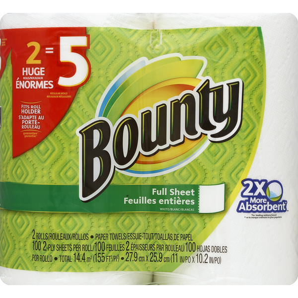 Paper Goods Bounty Paper Towels, Huge Rolls, Full Sheet, White, 2-Ply hero