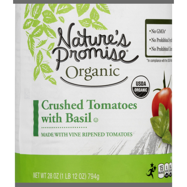 Canned & Jarred Vegetables Nature's Promise Tomatoes, Crushed, with Basil, Organic, Can hero