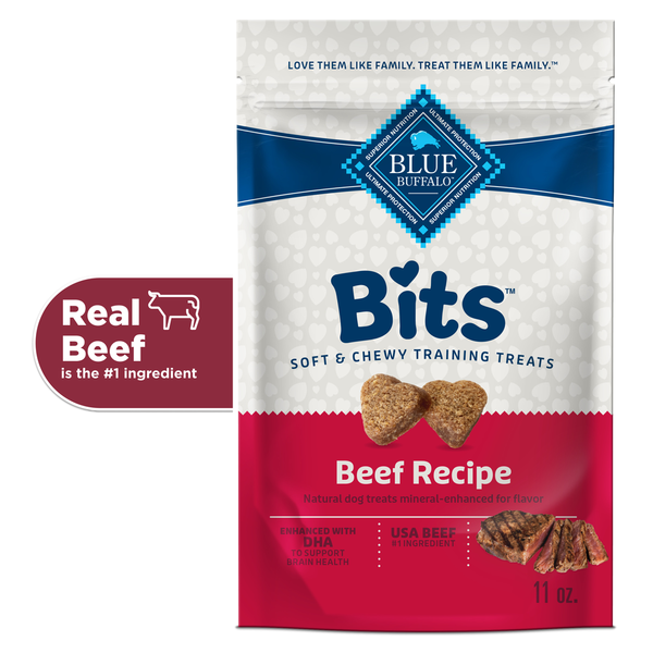 Water, Seltzer, Sparkling Water Blue Buffalo BLUE Bits Natural Soft-Moist Training Dog Treats, Beef Recipe hero