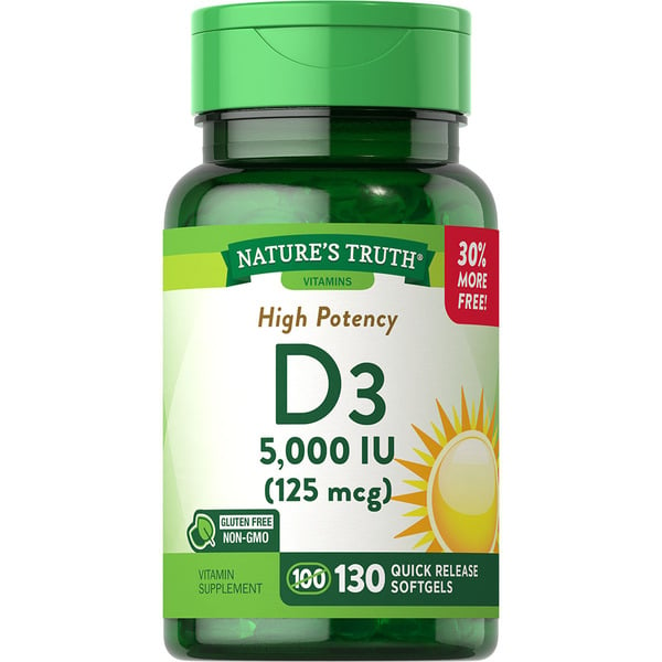 Supplements Nature's Truth Vitamin D3, 5000 IU, 125 mcg Softgels hero