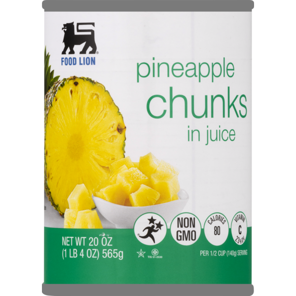 Canned Fruit & Applesauce Food Lion Pineapple Chunks, In Juice, Can hero