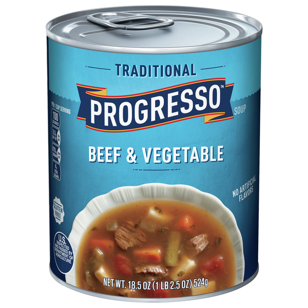 Soup, Broth & Bouillon Progresso Soup, Beef & Vegetable, Traditional hero