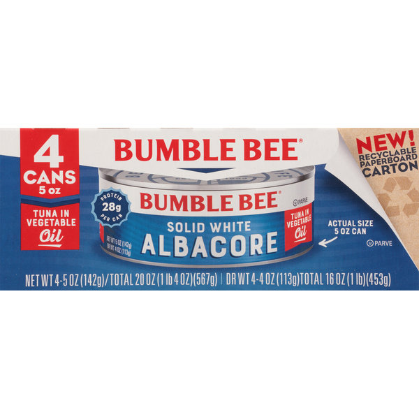 Canned Meat & Seafood Bumble Bee Tuna, in Vegetable Oil, Solid White Albacore hero