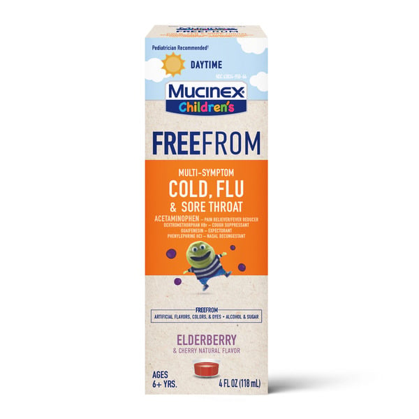 Cold, Flu & Allergy Mucinex Children's Liquid, FreeFrom Multi-Symptom Cold, Flu & Sore Throat hero