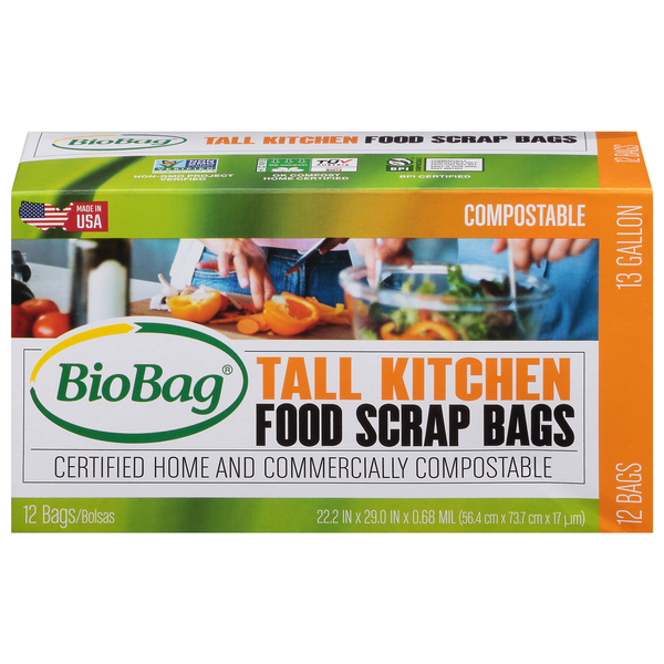 Trash Bags & Liners BioBag Food Scrap Bags, Compostable, Tall Kitchen, 13 Gallon hero