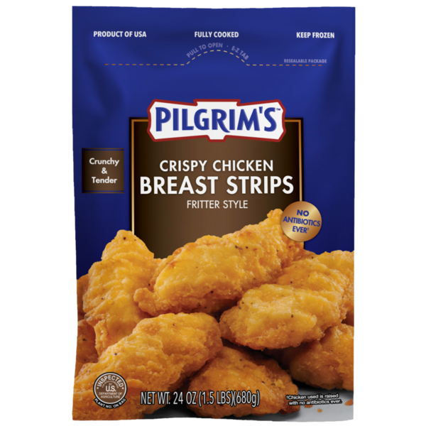 Frozen Meat & Seafood Pilgrim's Fully Cooked Crispy Chicken Breast Strips hero