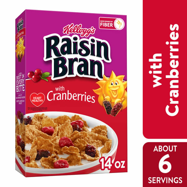 Cereal Raisin Bran Cold Breakfast Cereal, Fiber Cereal, Heart Healthy, Original with Cranberries hero