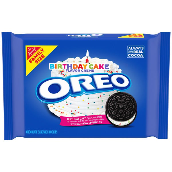 Cookies & Cakes Oreo Birthday Cake Chocolate Sandwich Cookies, Family Size hero