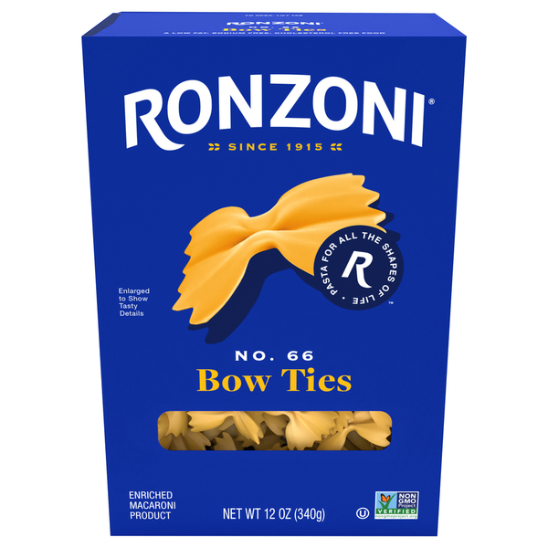 Dry Pasta Ronzoni Bow Ties Pasta, 12 oz, Non-GMO Farfalle Pasta for All Sauces hero