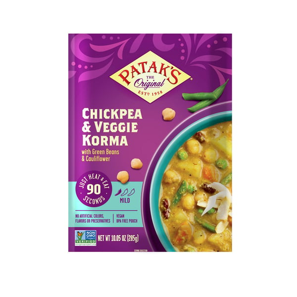 Canned Meals & Beans Patak's Indian Chickpea and Veggie Korma Meal, Mild hero