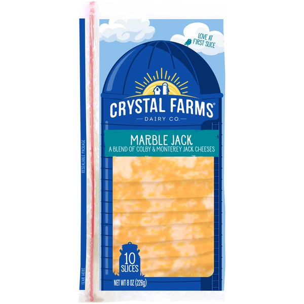 Packaged Cheese Crystal Farms Marble Jack Cheese Slices hero