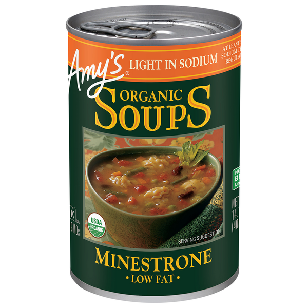 Soup, Broth & Bouillon Amy's Kitchen Organic Light in Sodium Low-Fat Minestrone Soup hero