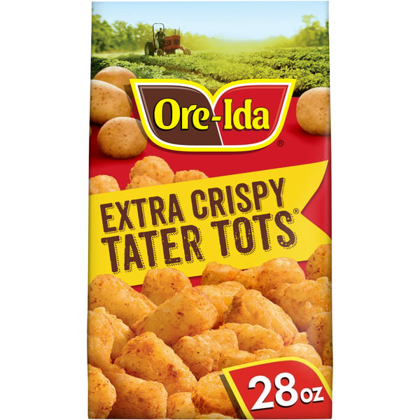 Frozen Appetizers & Sides Ore-Ida Extra Crispy Tater Tots Seasoned Shredded Food Snacks Frozen Potatoes hero