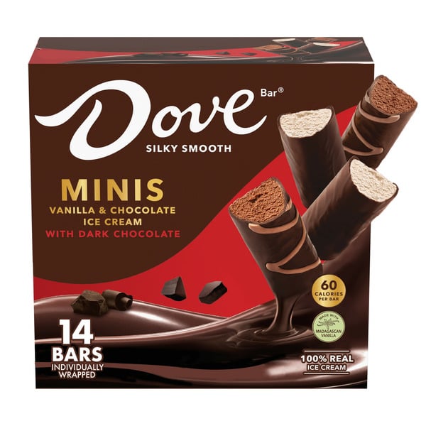 Ice Cream & Ice Dove Bar Minis Vanilla Chocolate Ice Cream with Dark Chocolate Bars hero