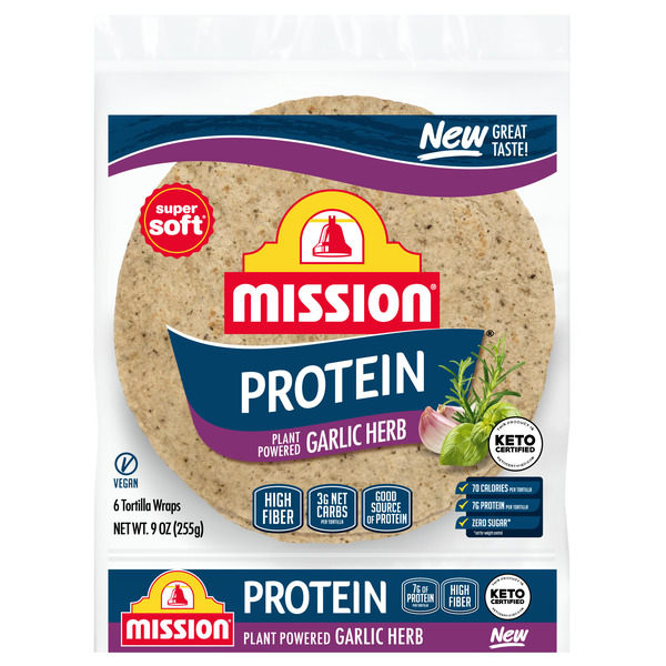 Tortillas & Flat Bread Mission Protein Garlic Herb Tortilla Wraps hero