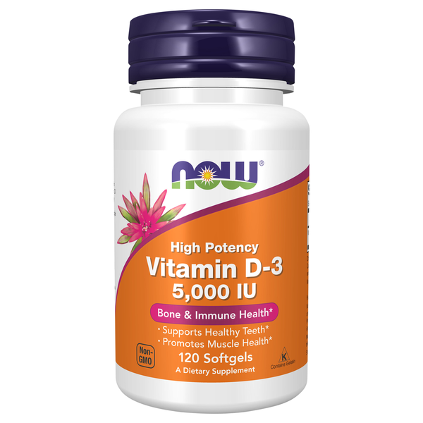 More Household NOW Vitamin D-3 5,000 IU, High Potency, Structural Support* hero