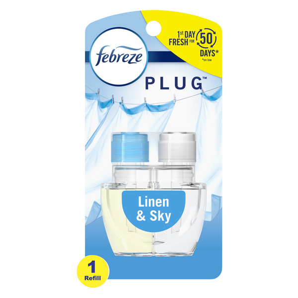 More Household Febreze Plug Air Freshener Scented Oil Refill, Linen & Sky hero