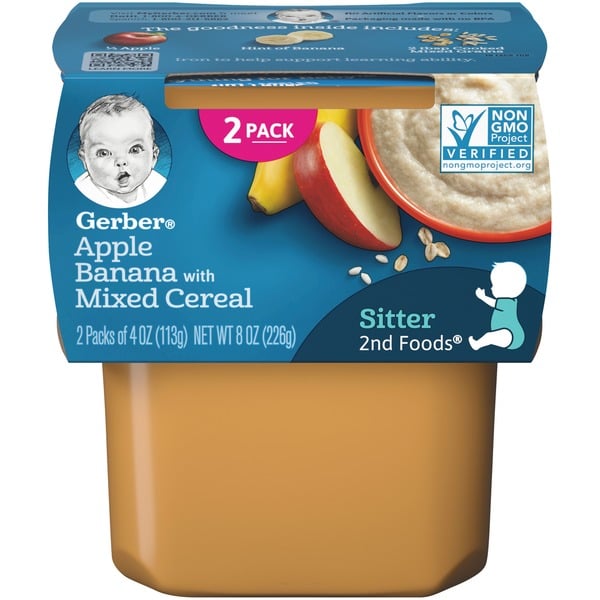 Baby Food & Formula Gerber Baby Foods Apple Banana With Mixed Cereal Tub hero