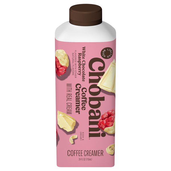 Milk Chobani Coffee Creamer, White Chocolate Raspberry hero