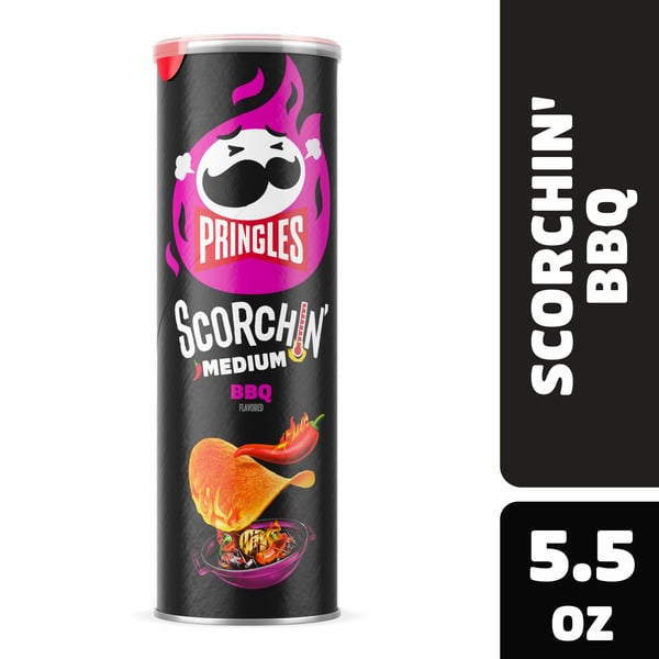 Pringles Scorchin' Potato Crisps Chips, Spicy Snacks, On-the-Go Snacks, BBQ hero