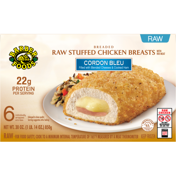 Frozen Meals Barber Foods Stuffed Chicken Breasts Cordon Bleu, 6 Count hero