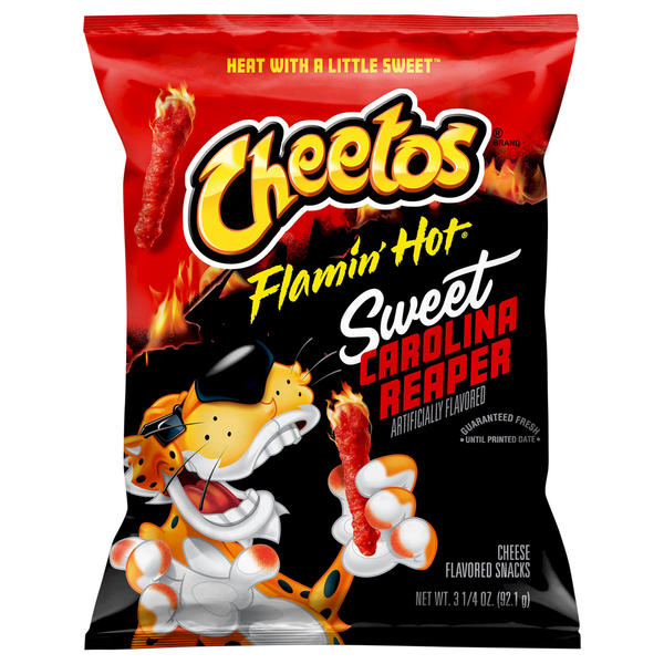 Chips & Pretzels Cheetos Cheese Flavored Snacks, Flamin' Hot Sweet Carolina Reaper Flavored hero