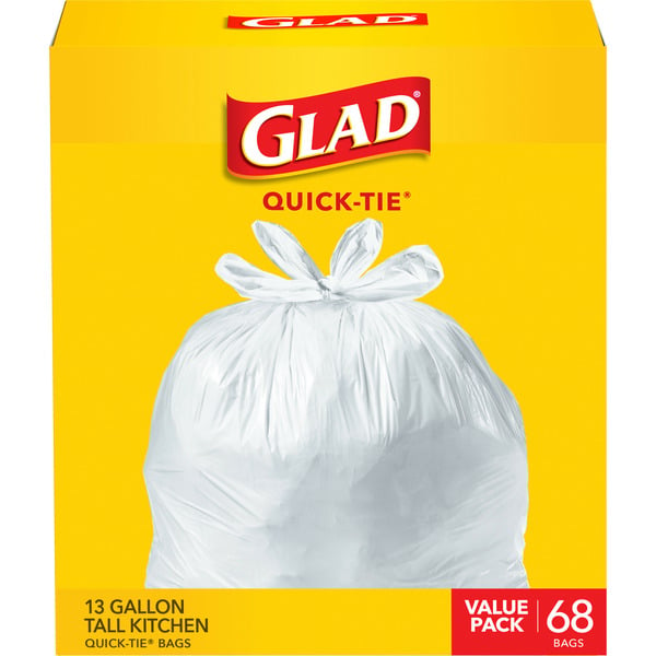 Glad Tall Kitchen Quick-Tie Trash Bags, 13 Gallon, White hero